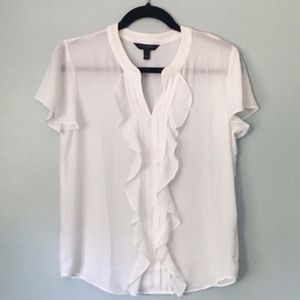 BANANA REPUBLIC SHEER WHITE RUFFLED BLOUSE SZ M